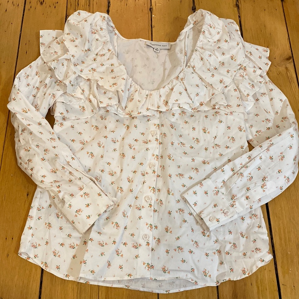 Something Navy floral poplin blouse